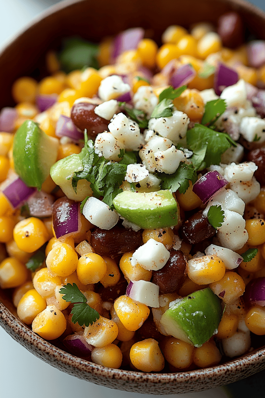 Mexican Corn Salad ingredients organized and measured on kitchen counter