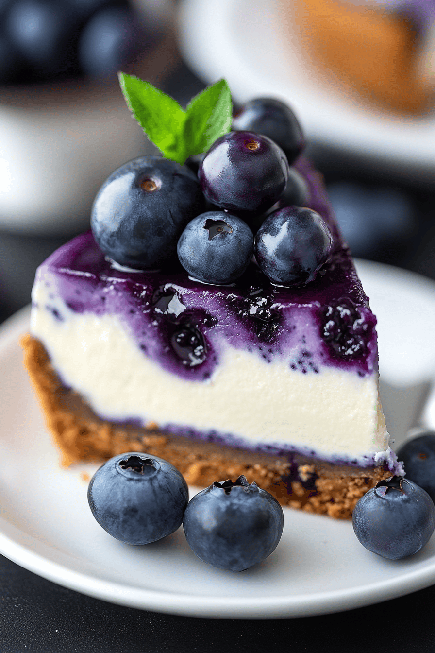 No-Bake Blueberry Cheesecake final dish beautifully presented and ready to serve