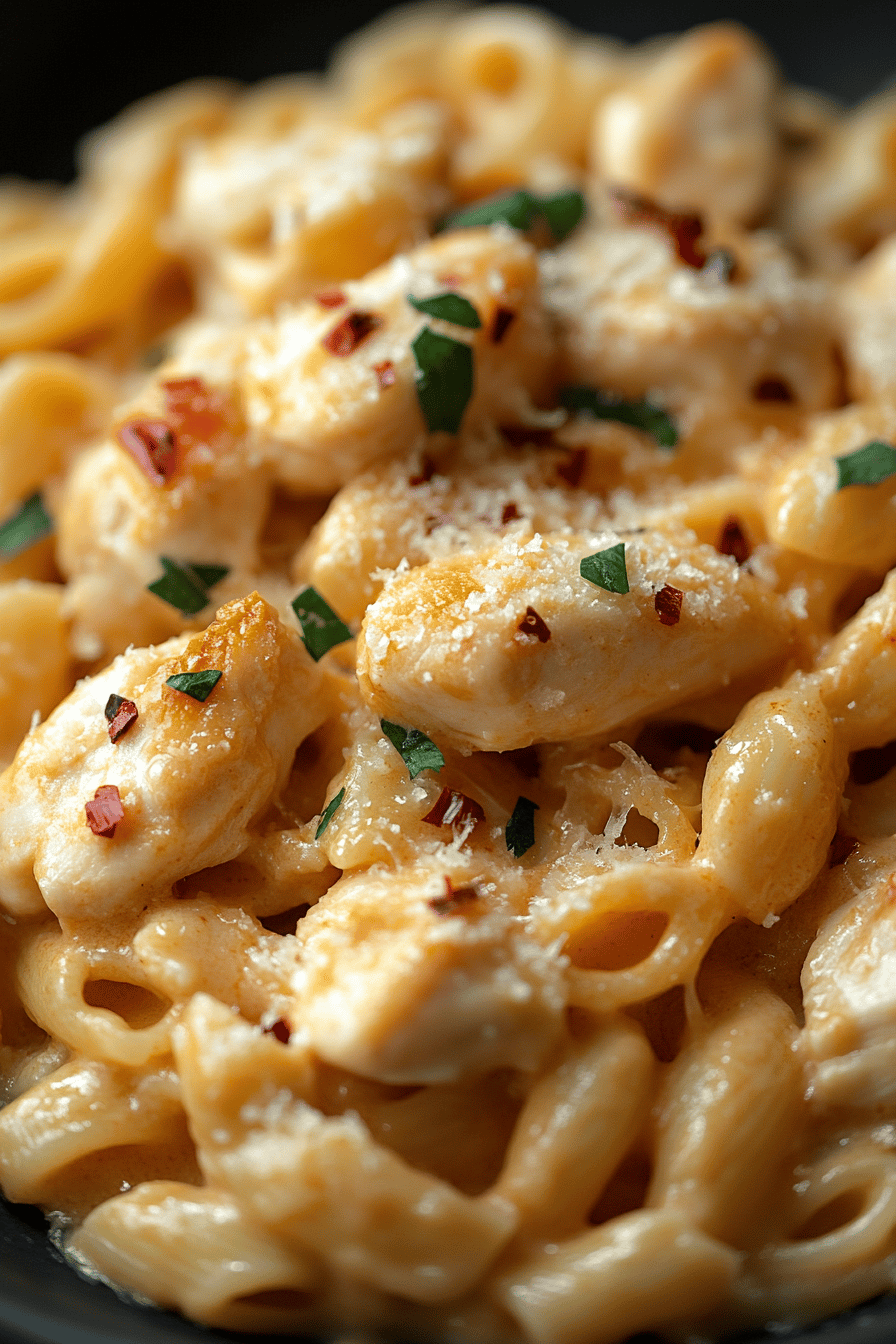 Parmesan Garlic Sauce Chicken Pasta final dish beautifully presented and ready to serve