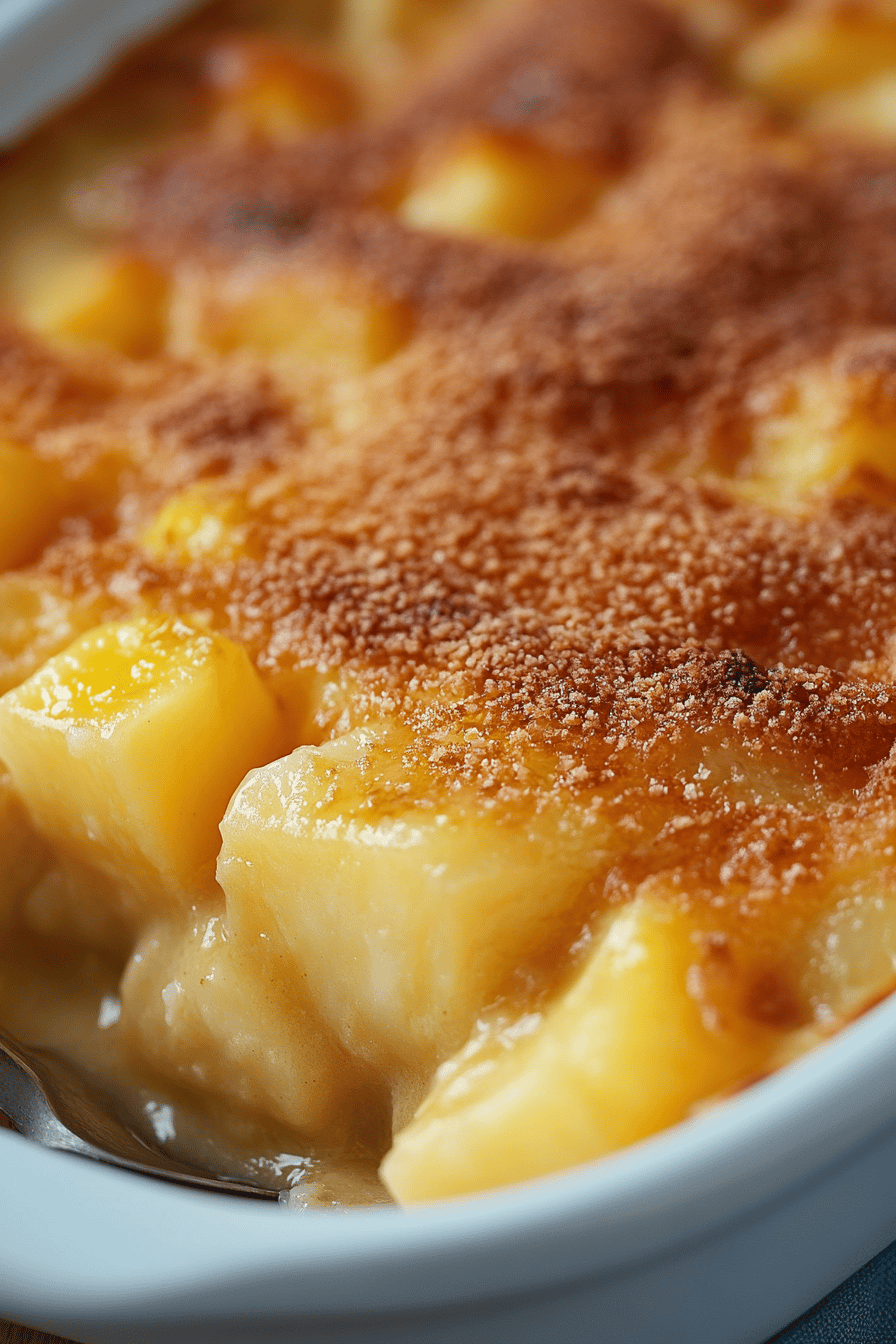 Paula Deen's Pineapple Casserole final dish beautifully presented and ready to serve
