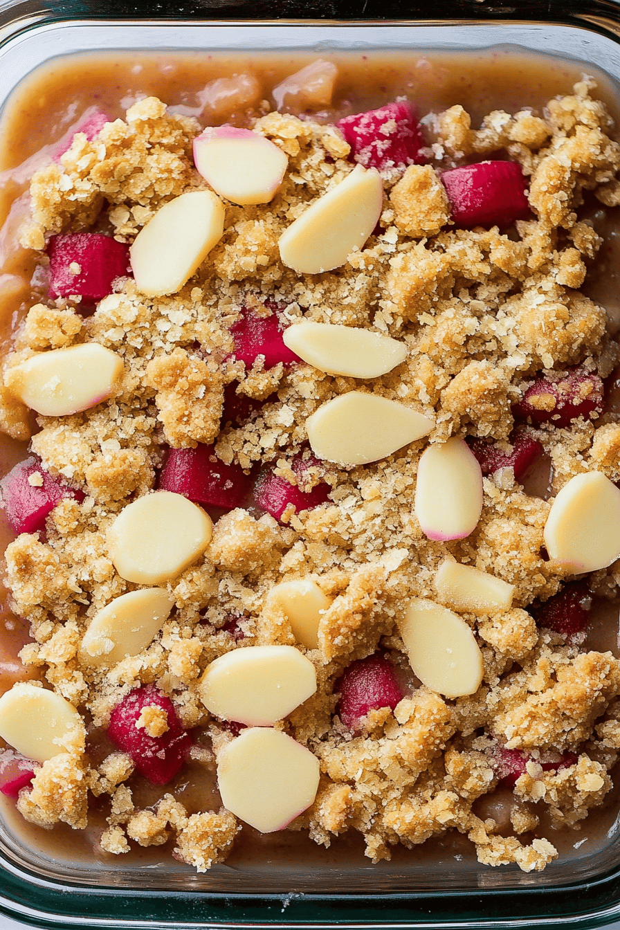 Rhubarb Crisp Recipe ingredients organized and measured on kitchen counter