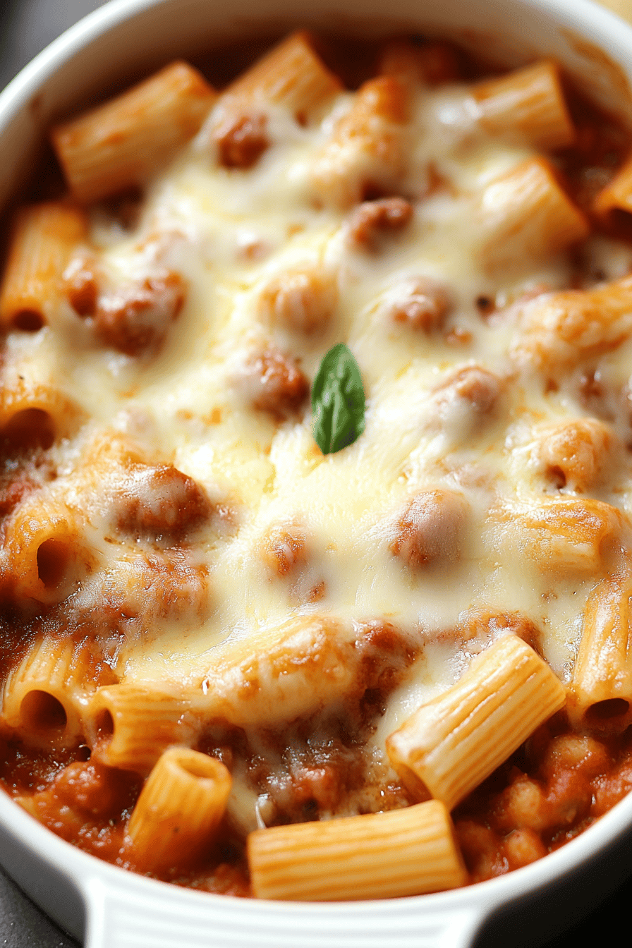 Rigatoni Al Forno Recipe ingredients organized and measured on kitchen counter