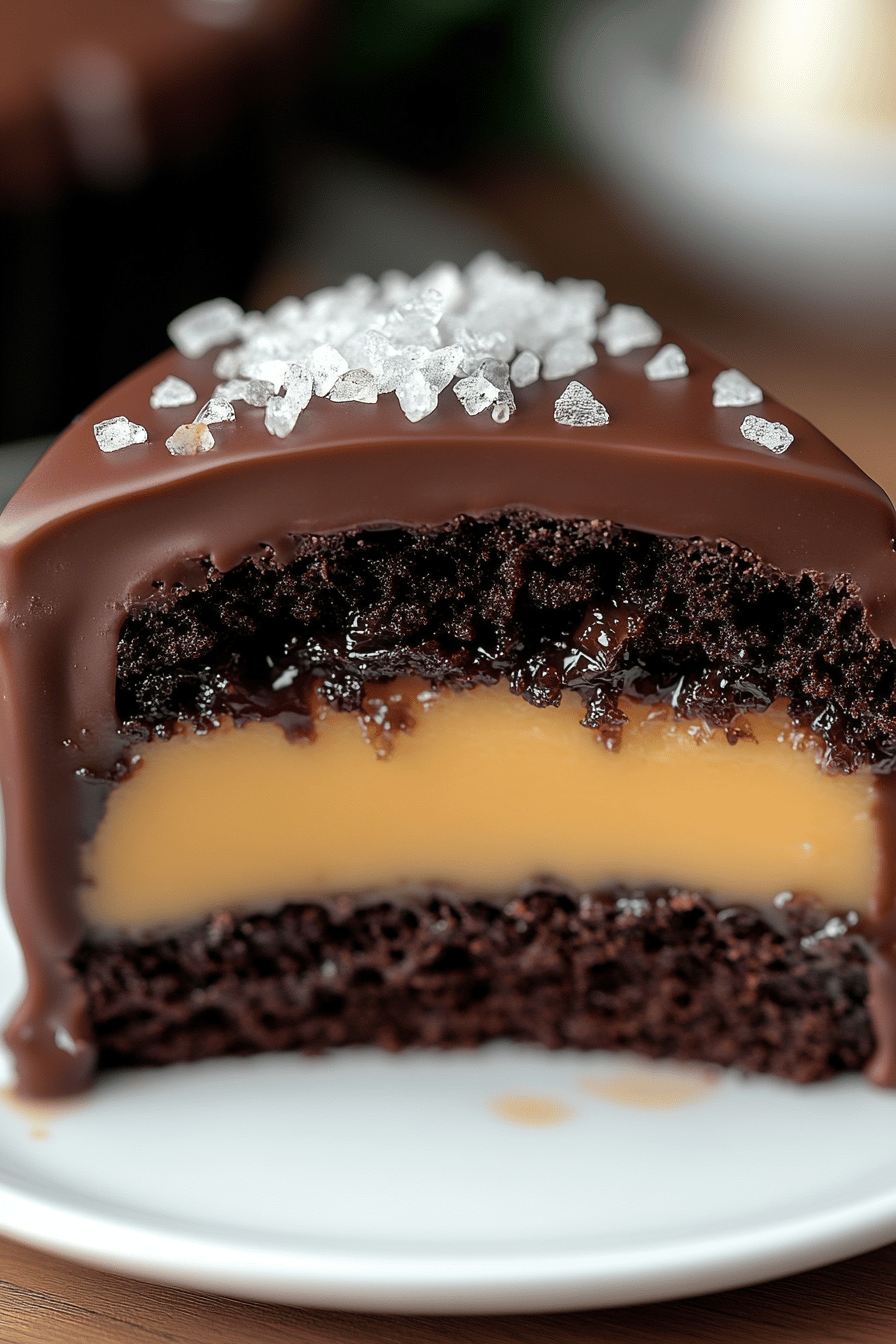 Salted Caramel Chocolate Cake final dish beautifully presented and ready to serve