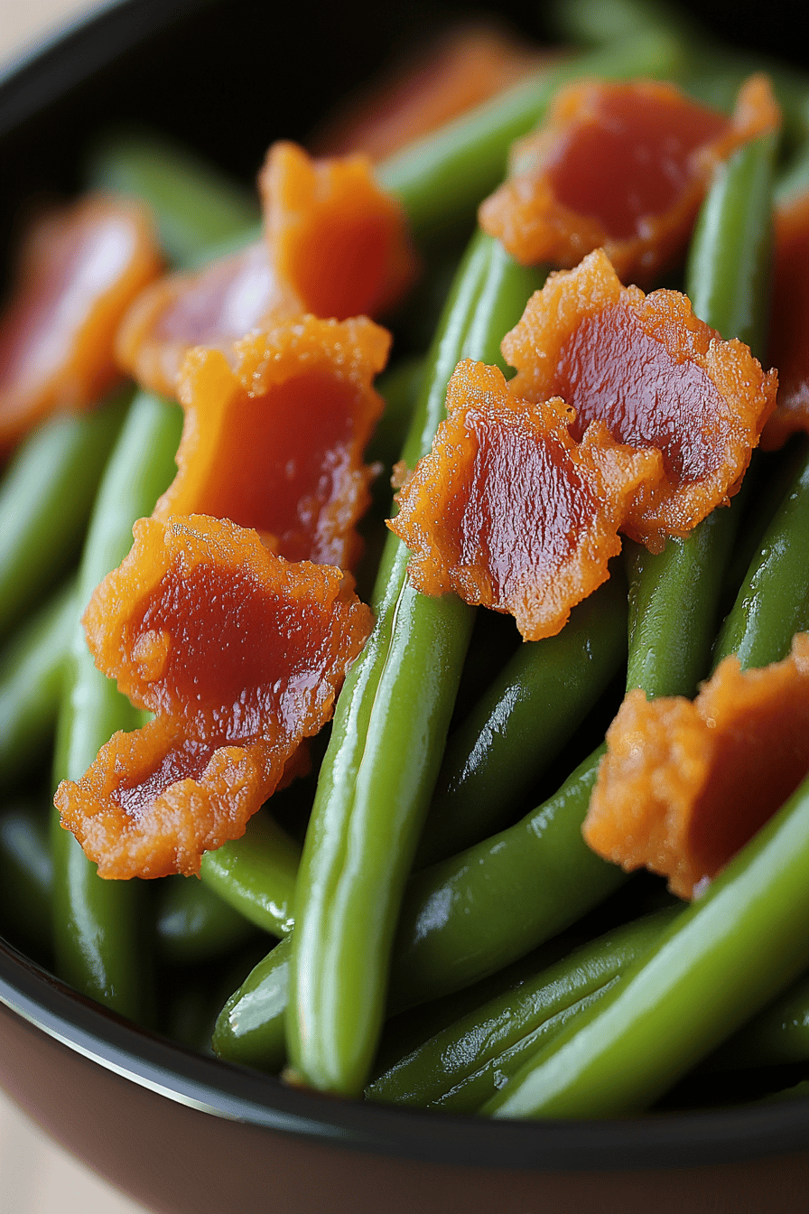 Smothered Green Beans final dish beautifully presented and ready to serve