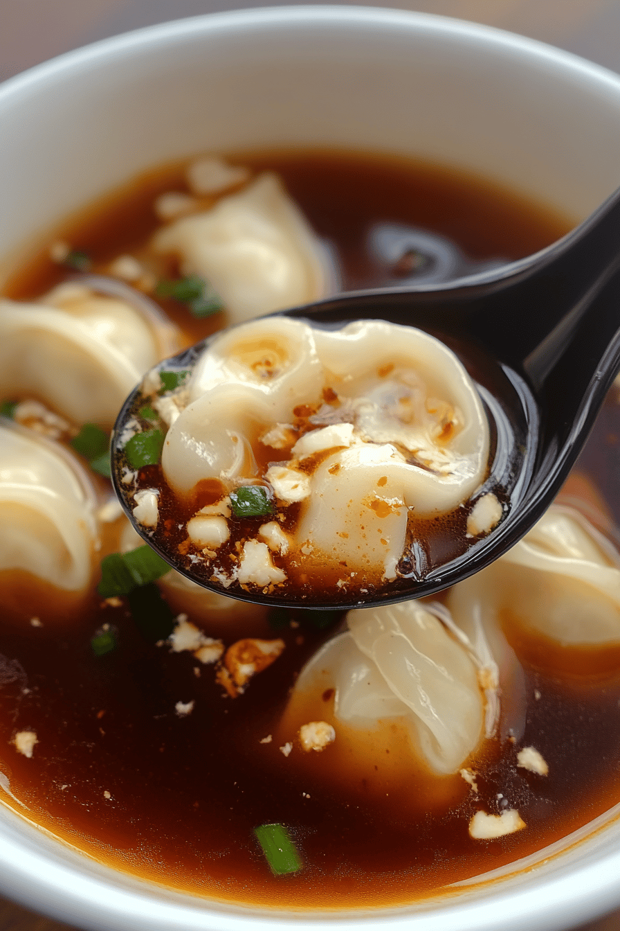 Spicy Wonton Recipe ingredients organized and measured on kitchen counter