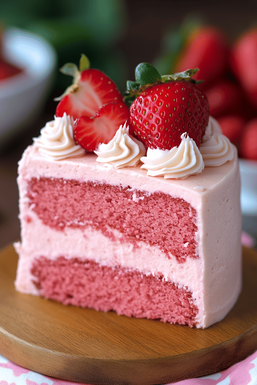 Strawberry Cake final dish beautifully presented and ready to serve