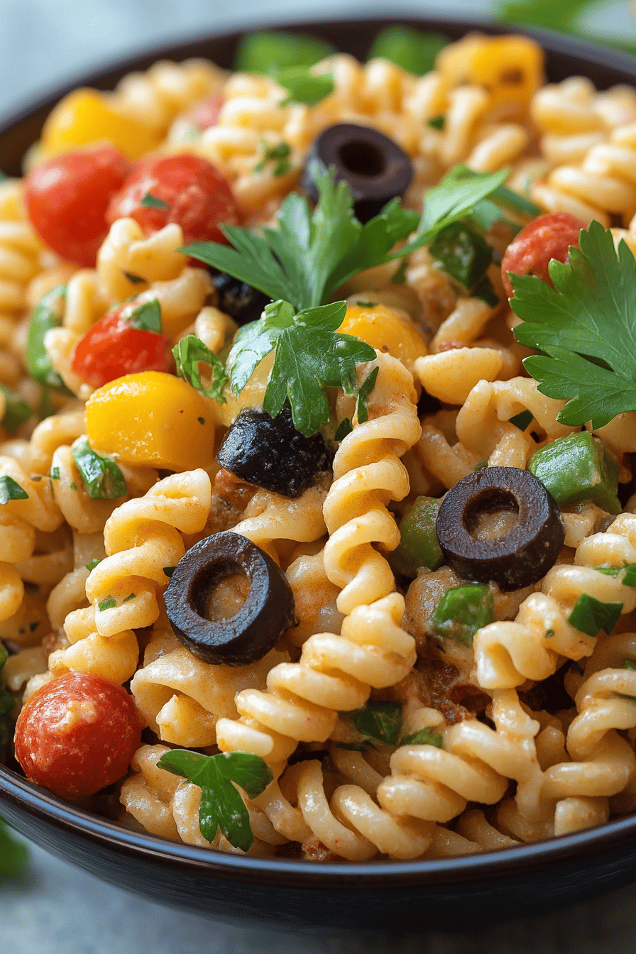 Taco Pasta Salad final dish beautifully presented and ready to serve