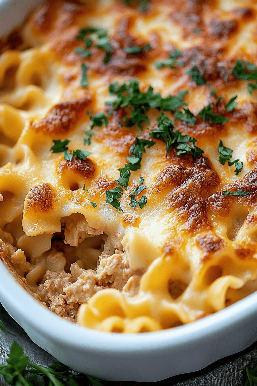 Turkey Noodle Casserole final dish beautifully presented and ready to serve
