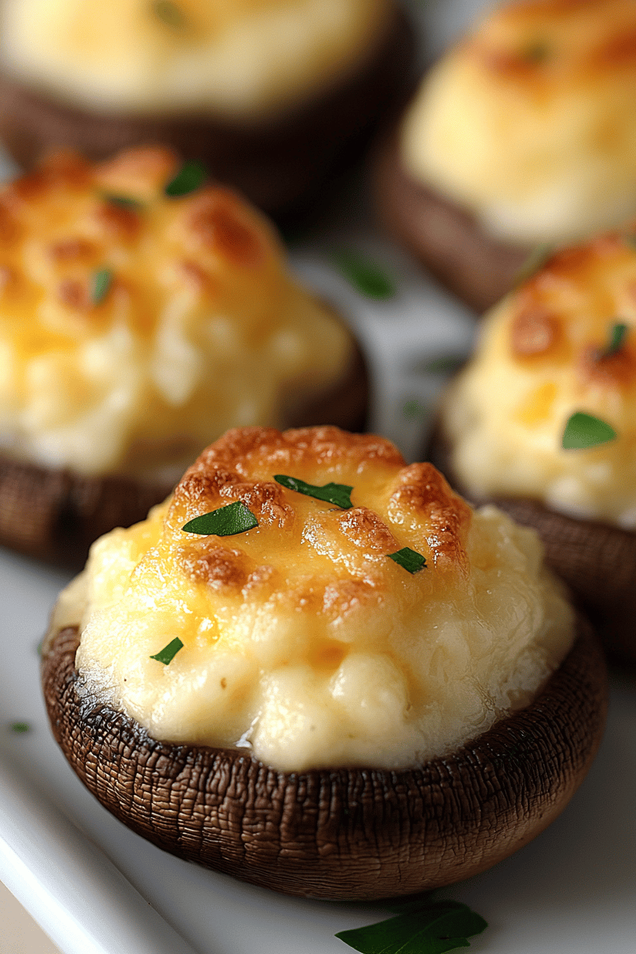 White Cheddar Stuffed Mushrooms final dish beautifully presented and ready to serve