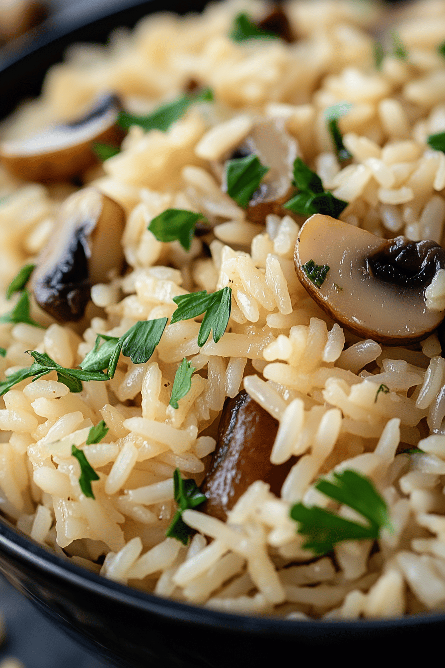 mushroom rice recipe final dish beautifully presented and ready to serve