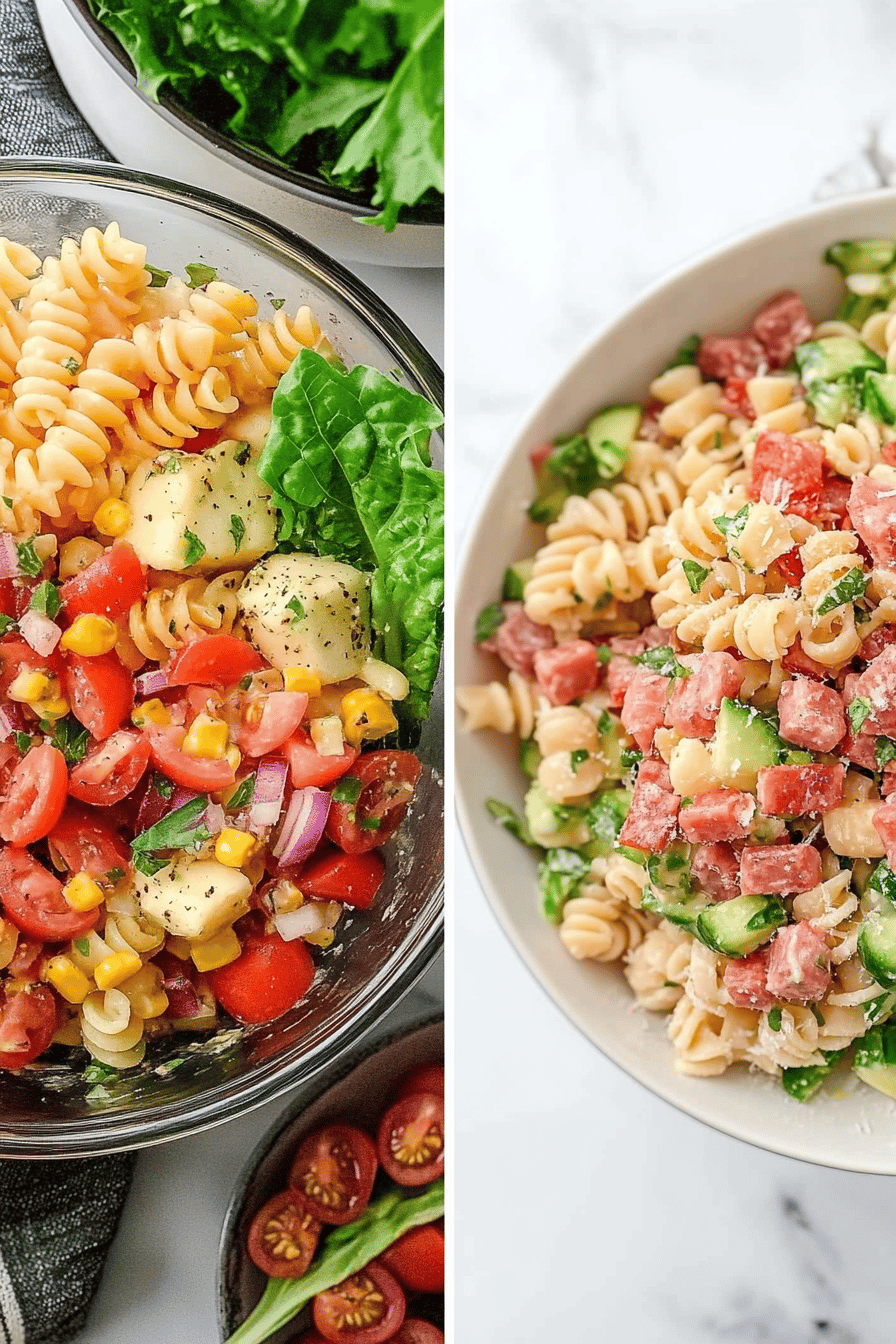 BLT Pasta Salad final dish beautifully presented and ready to serve