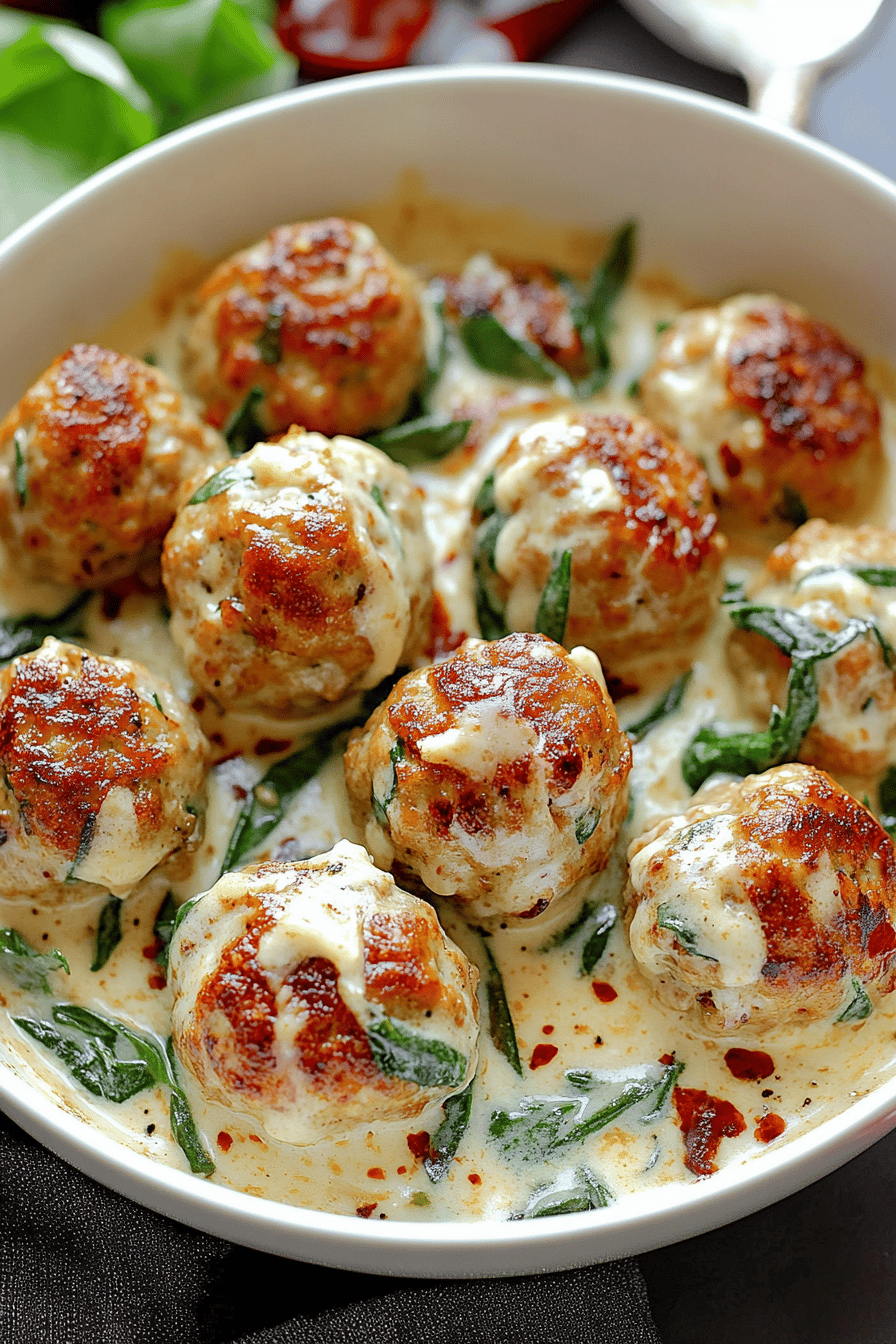 Baked Chicken Ricotta Meatballs final dish beautifully presented and ready to serve