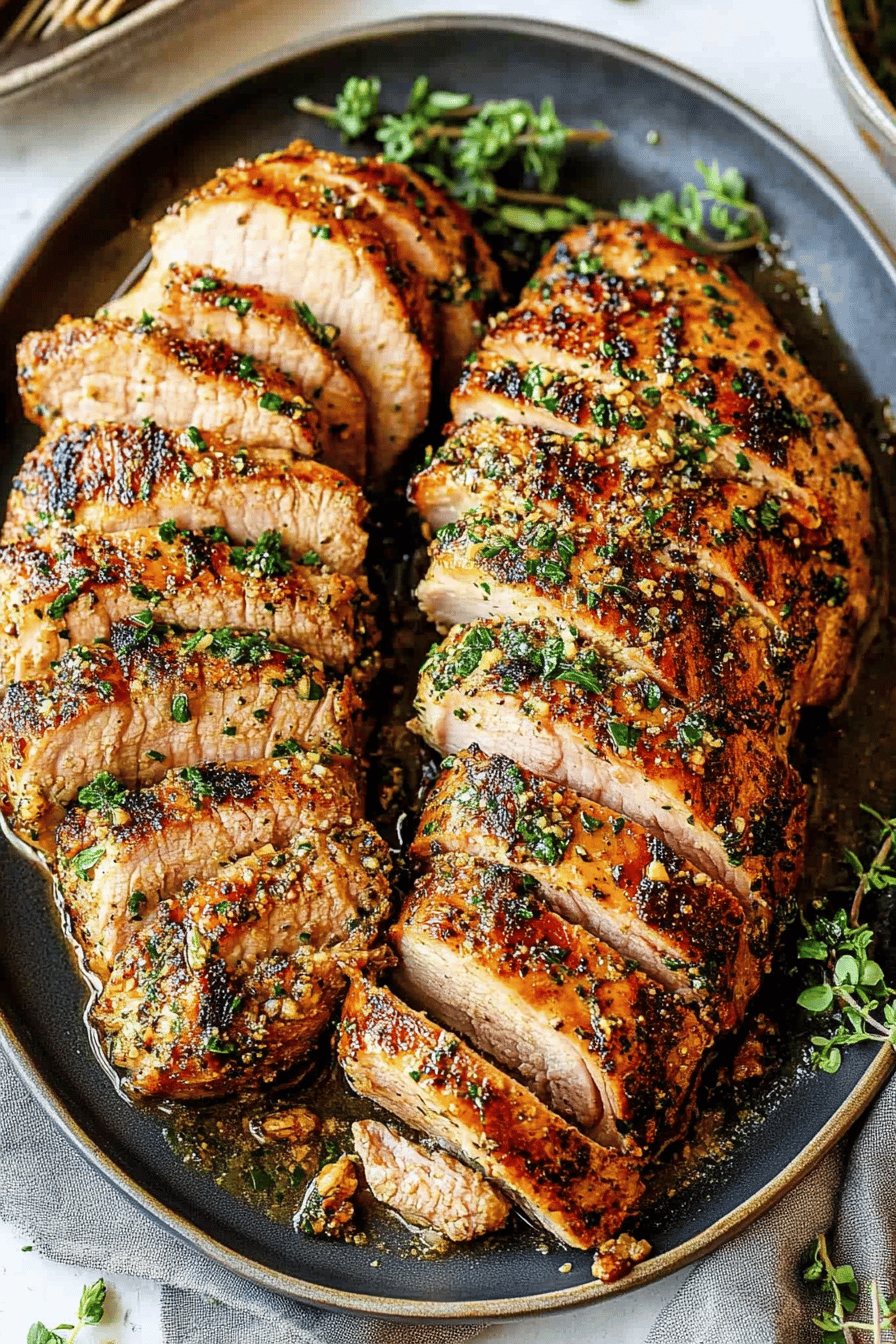 Baked Pork Tenderloin final dish beautifully presented and ready to serve