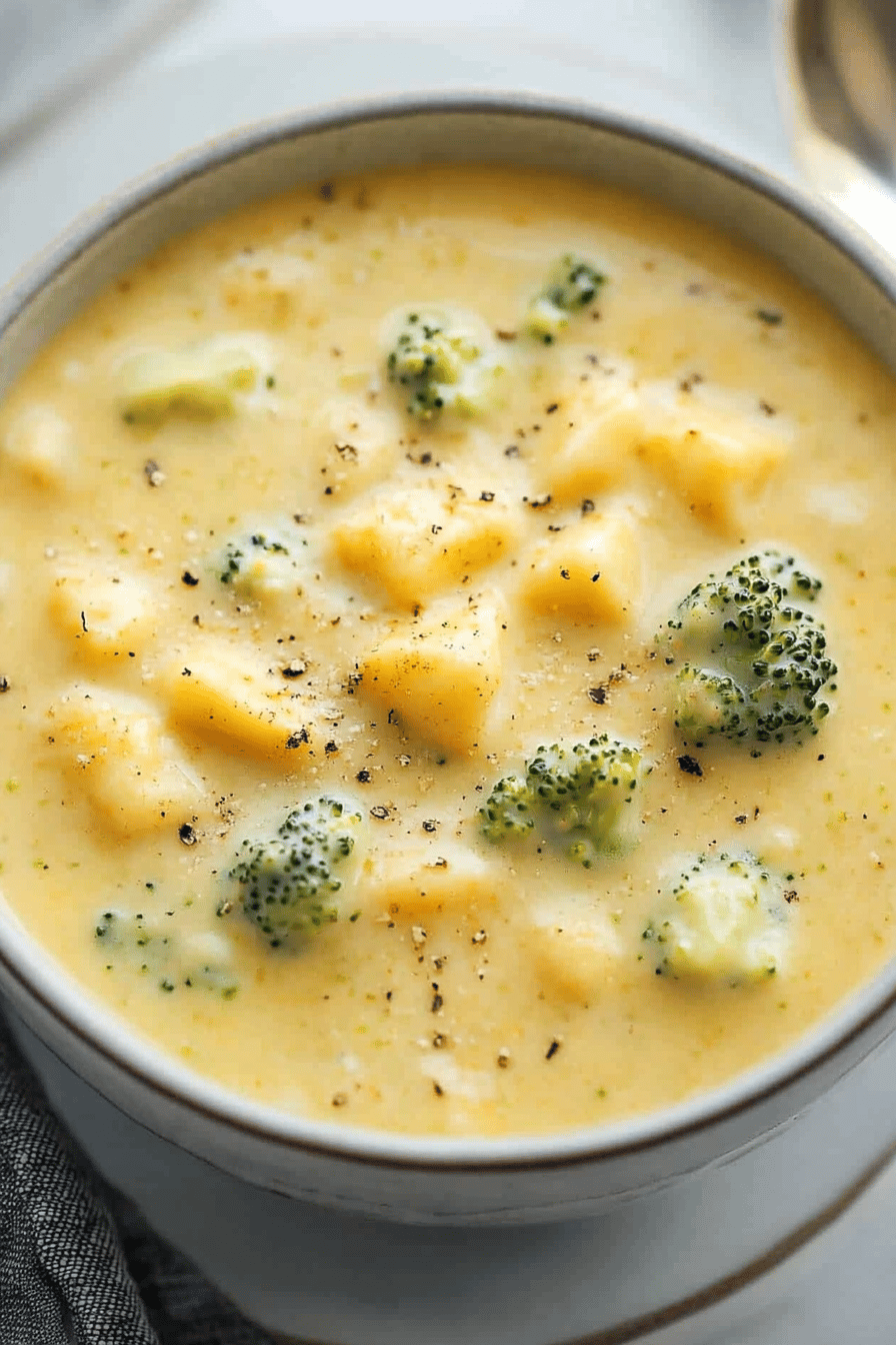 Broccoli Cheese Soup Recipe final dish beautifully presented and ready to serve