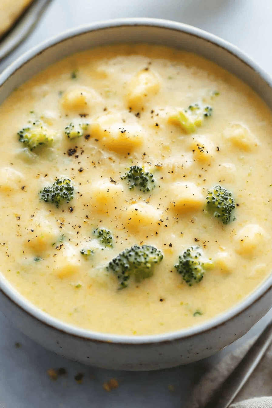 Broccoli Cheese Soup Recipe ingredients organized and measured on kitchen counter