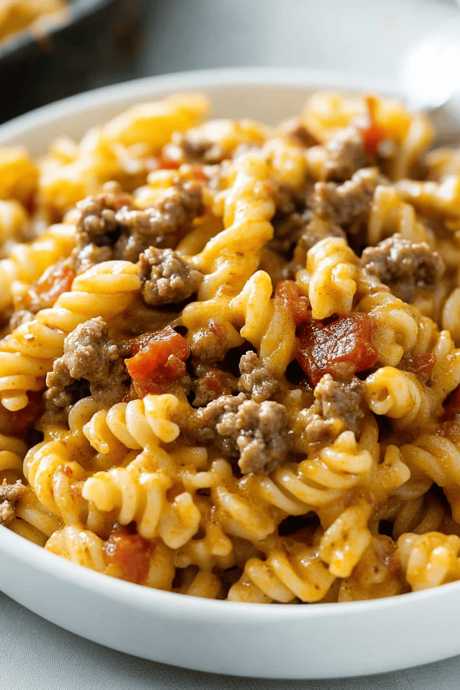 Cheeseburger Pasta Recipe final dish beautifully presented and ready to serve