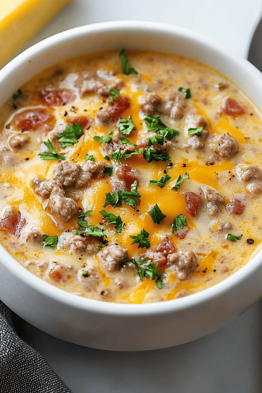 Cheeseburger Soup Recipe ingredients organized and measured on kitchen counter