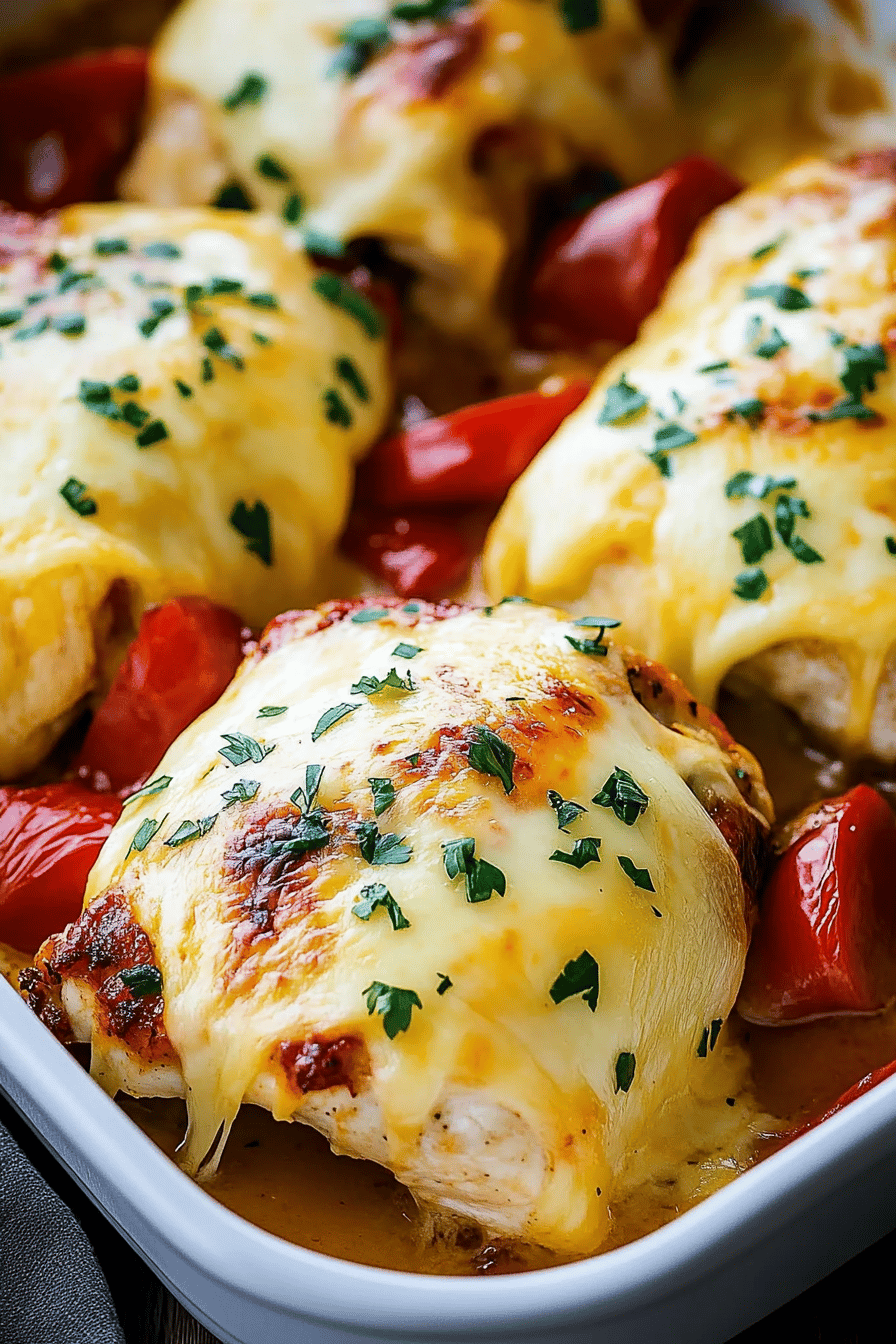 Cheesy Baked Chicken final dish beautifully presented and ready to serve