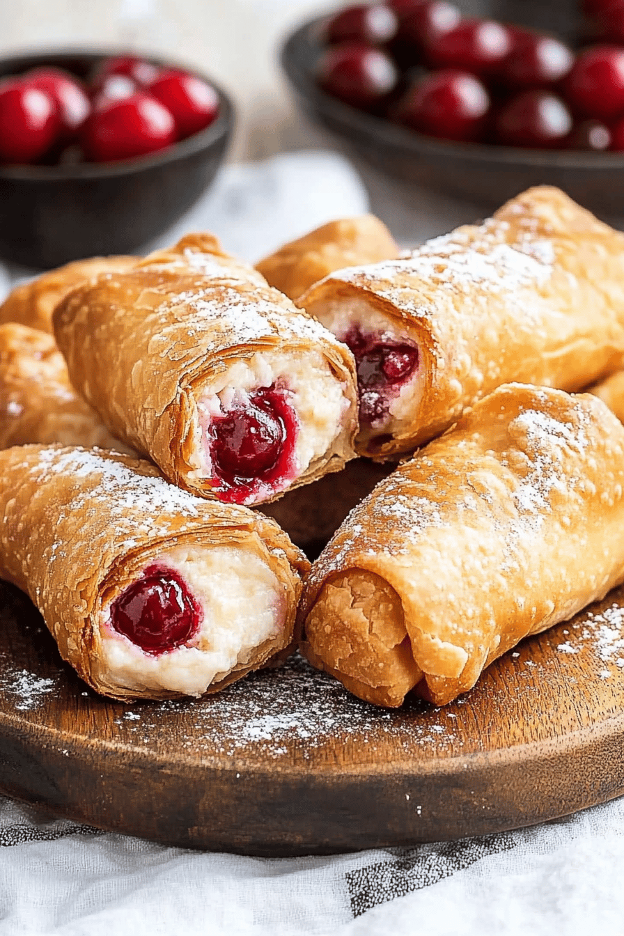 Cherry Cheesecake Egg Rolls ingredients organized and measured on kitchen counter