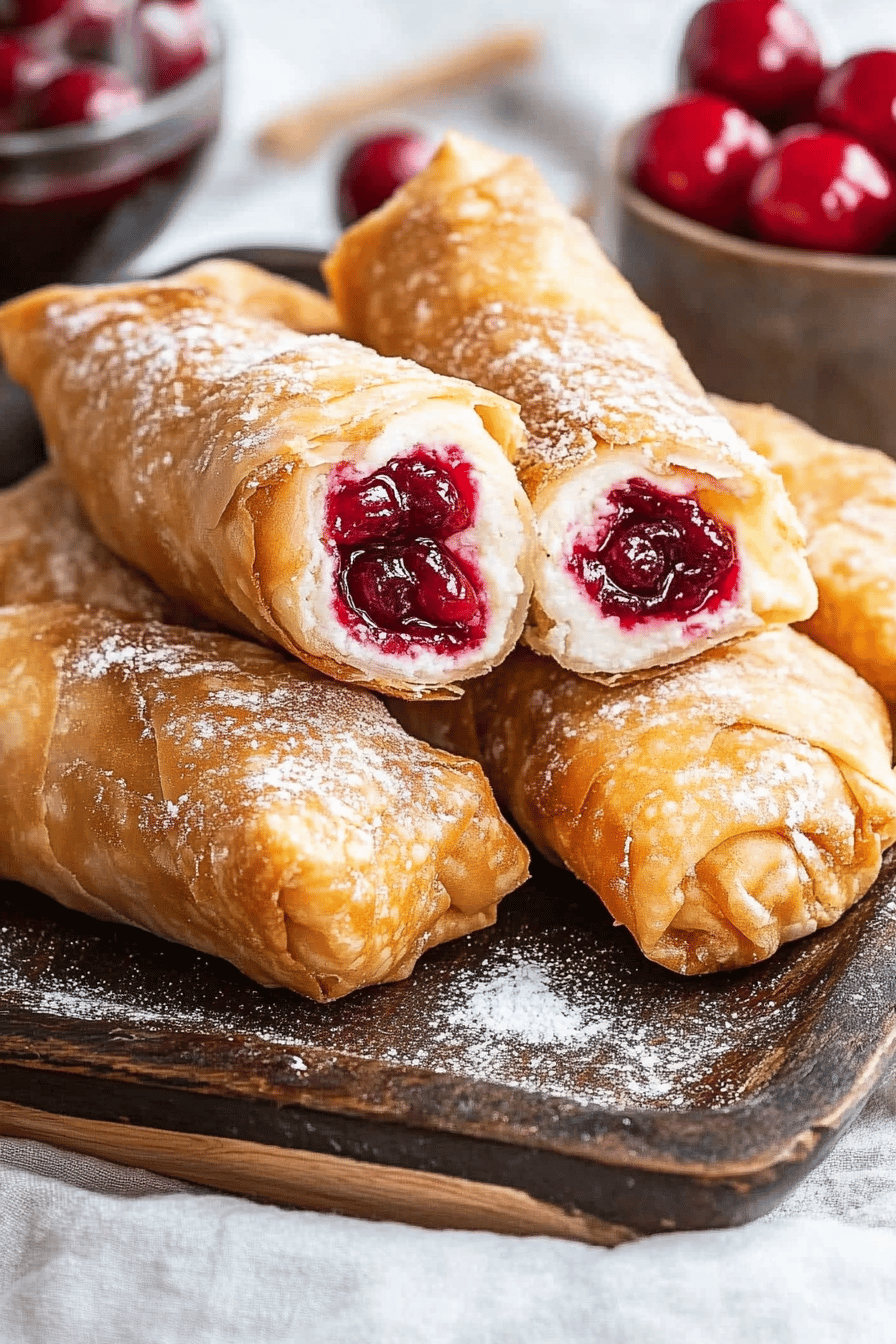 Cherry Cheesecake Egg Rolls final dish beautifully presented and ready to serve
