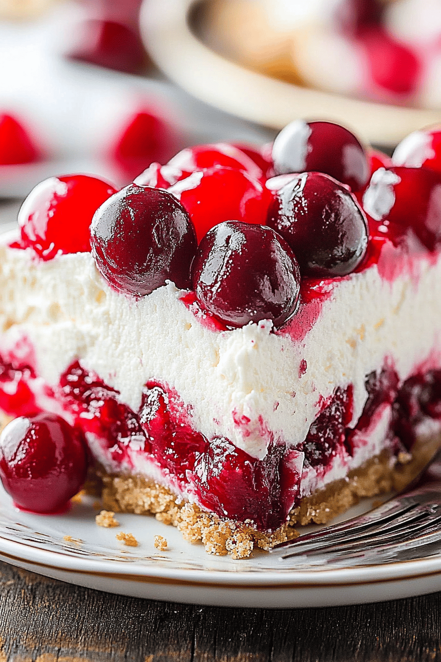 Cherry Cheesecake Lush final dish beautifully presented and ready to serve