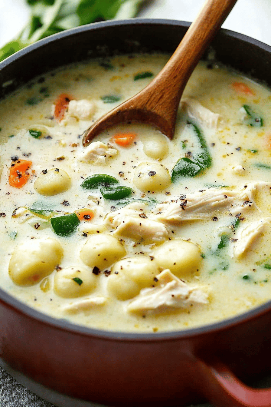 Chicken Gnocchi Soup final dish beautifully presented and ready to serve