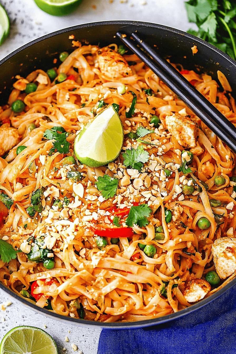 Chicken Pad Thai Recipe ingredients organized and measured on kitchen counter