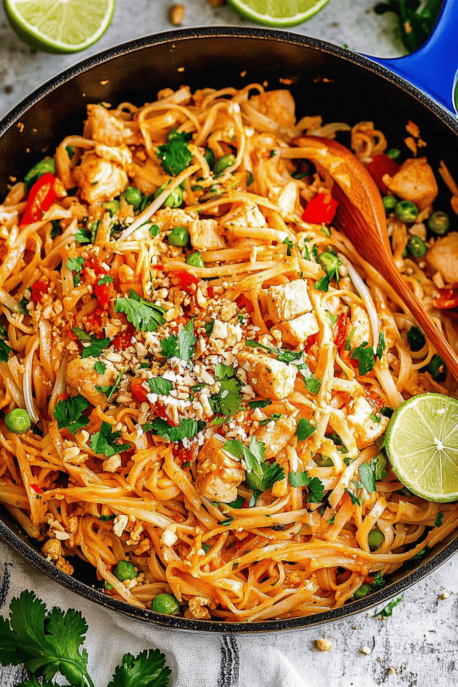 Chicken Pad Thai Recipe slice on plate showing perfect texture and swirl pattern