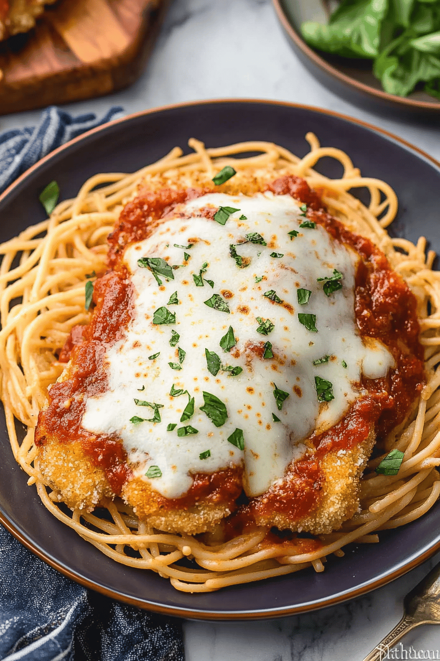 Chicken Parmesan Recipe slice on plate showing perfect texture and swirl pattern