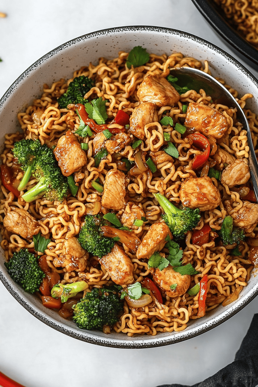 Chicken Ramen Stir-Fry final dish beautifully presented and ready to serve