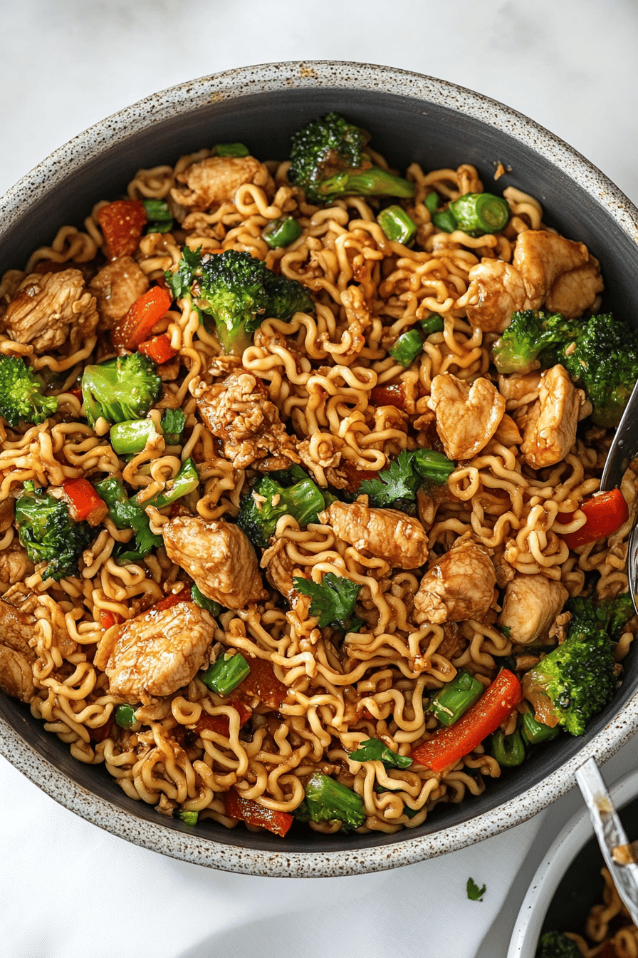 Chicken Ramen Stir-Fry ingredients organized and measured on kitchen counter