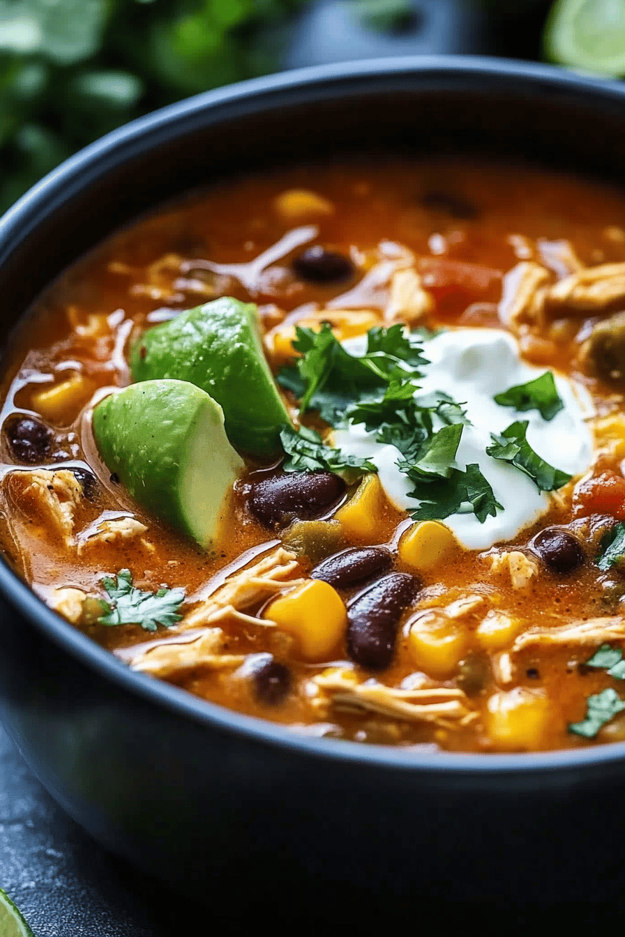 Chicken Taco Soup final dish beautifully presented and ready to serve