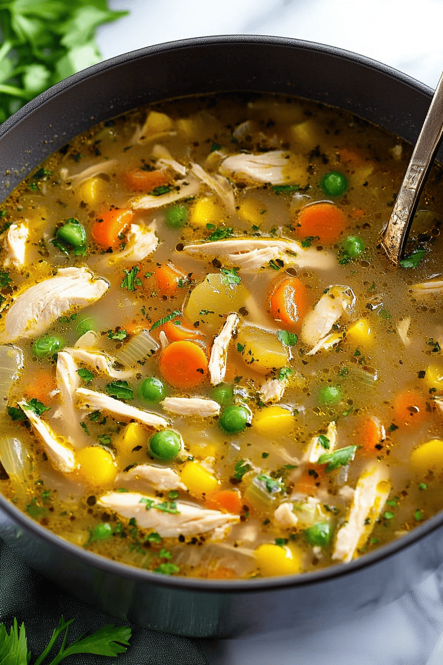 Chicken Vegetable Soup final dish beautifully presented and ready to serve