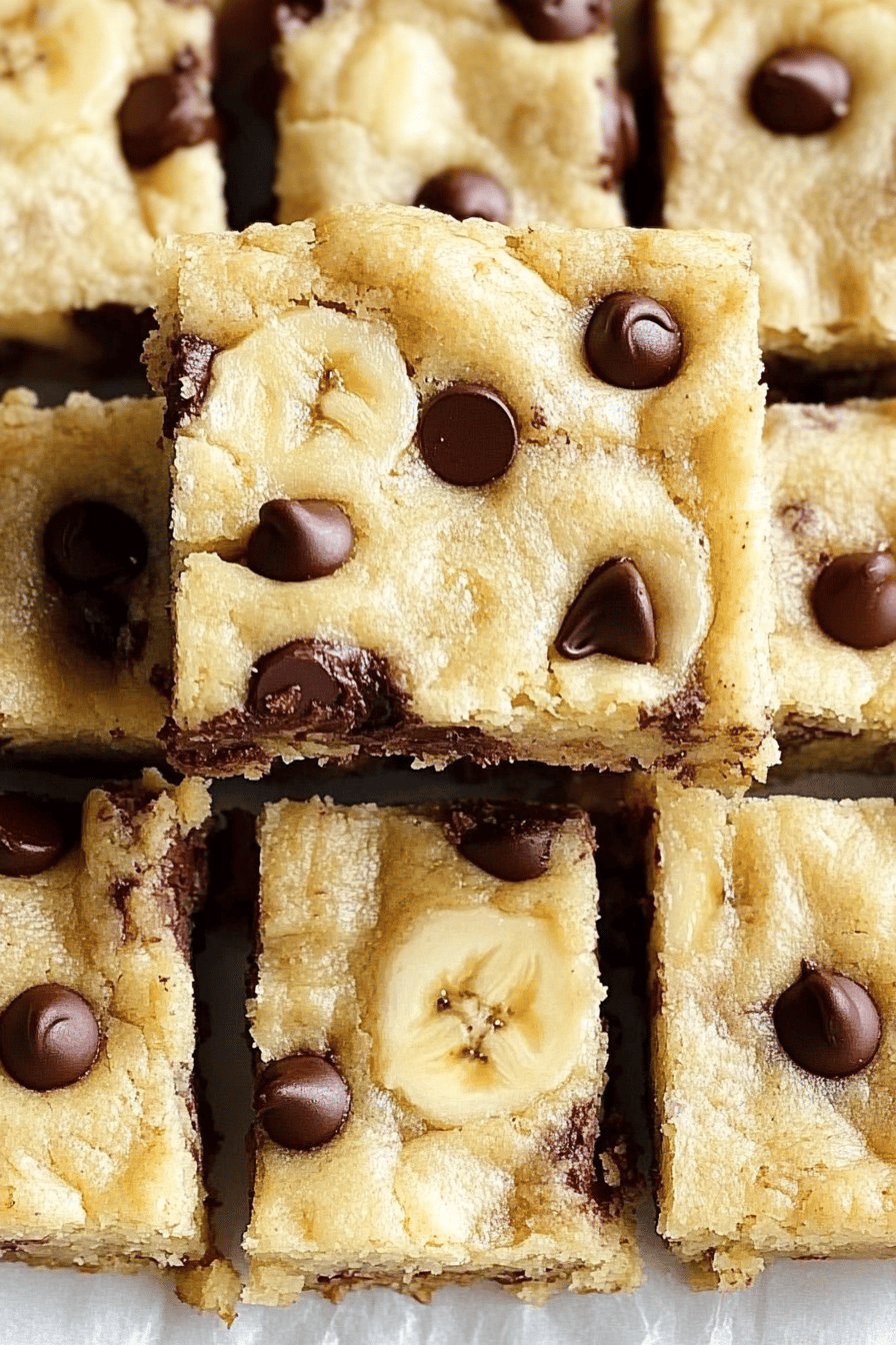 Chocolate Chip Banana Yogurt Bars slice on plate showing perfect texture and swirl pattern