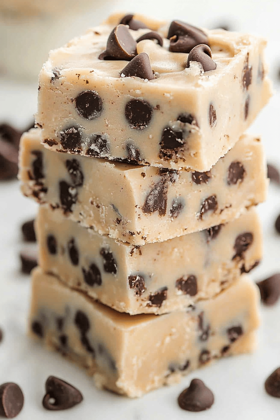 Chocolate Chip Cookie Dough Fudge final dish beautifully presented and ready to serve