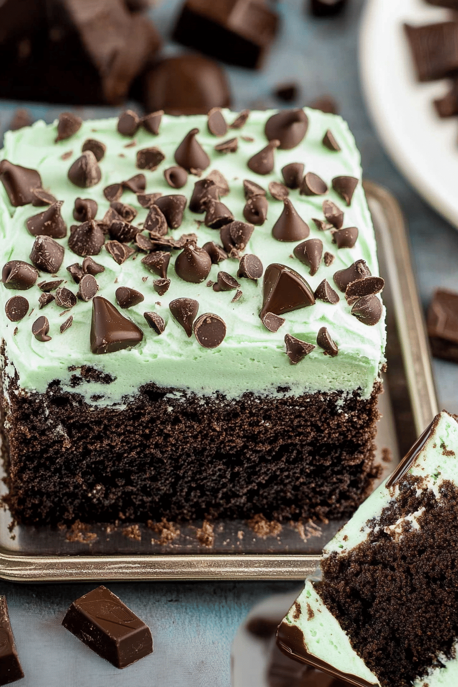 Chocolate Mint Poke Cake final dish beautifully presented and ready to serve