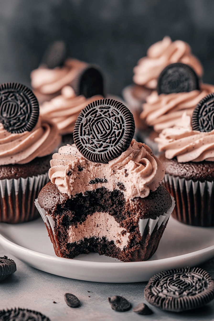 Chocolate Oreo Cupcakes ingredients organized and measured on kitchen counter