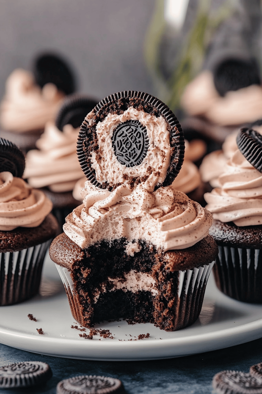 Chocolate Oreo Cupcakes final dish beautifully presented and ready to serve