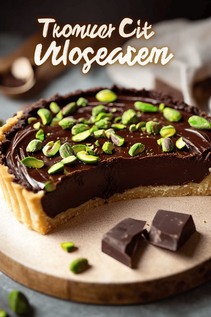Chocolate Pistachio Tart final dish beautifully presented and ready to serve