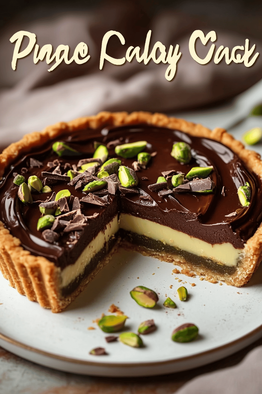 Chocolate Pistachio Tart slice on plate showing perfect texture and swirl pattern