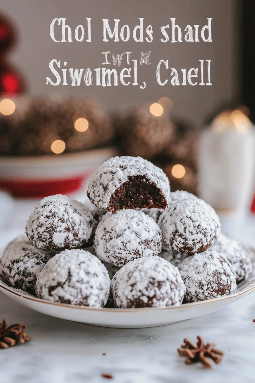 Chocolate Snowball Cookies Recipe ingredients organized and measured on kitchen counter