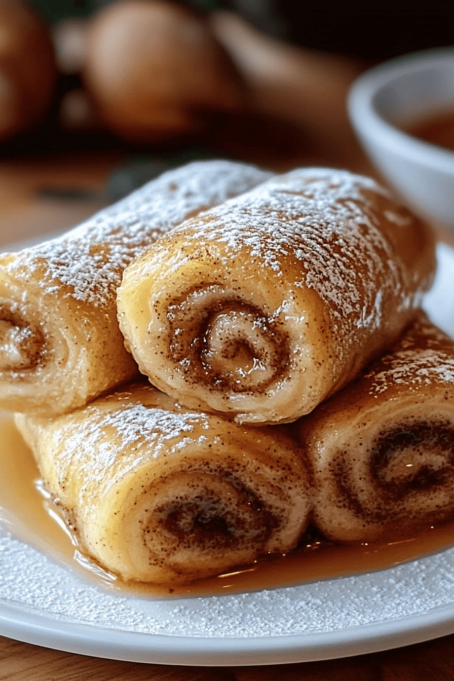 Cinnamon Roll French Toast Rolls slice on plate showing perfect texture and swirl pattern