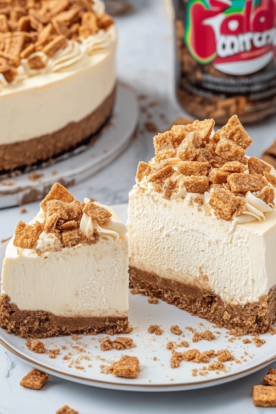 Cinnamon Toast Crunch Cheesecake final dish beautifully presented and ready to serve