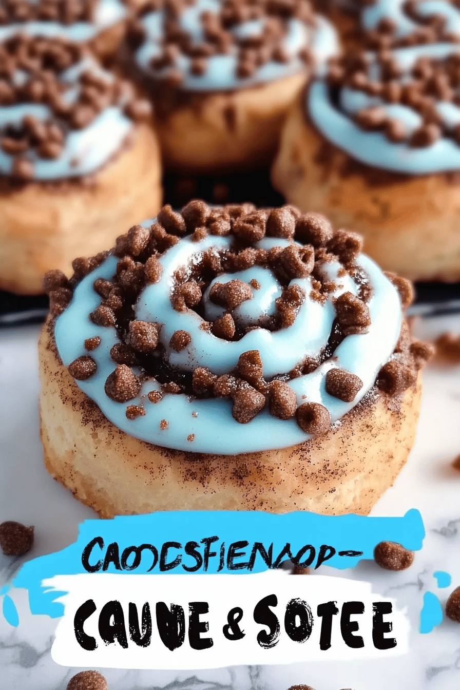 Cookie Monster Cinnamon Rolls final dish beautifully presented and ready to serve
