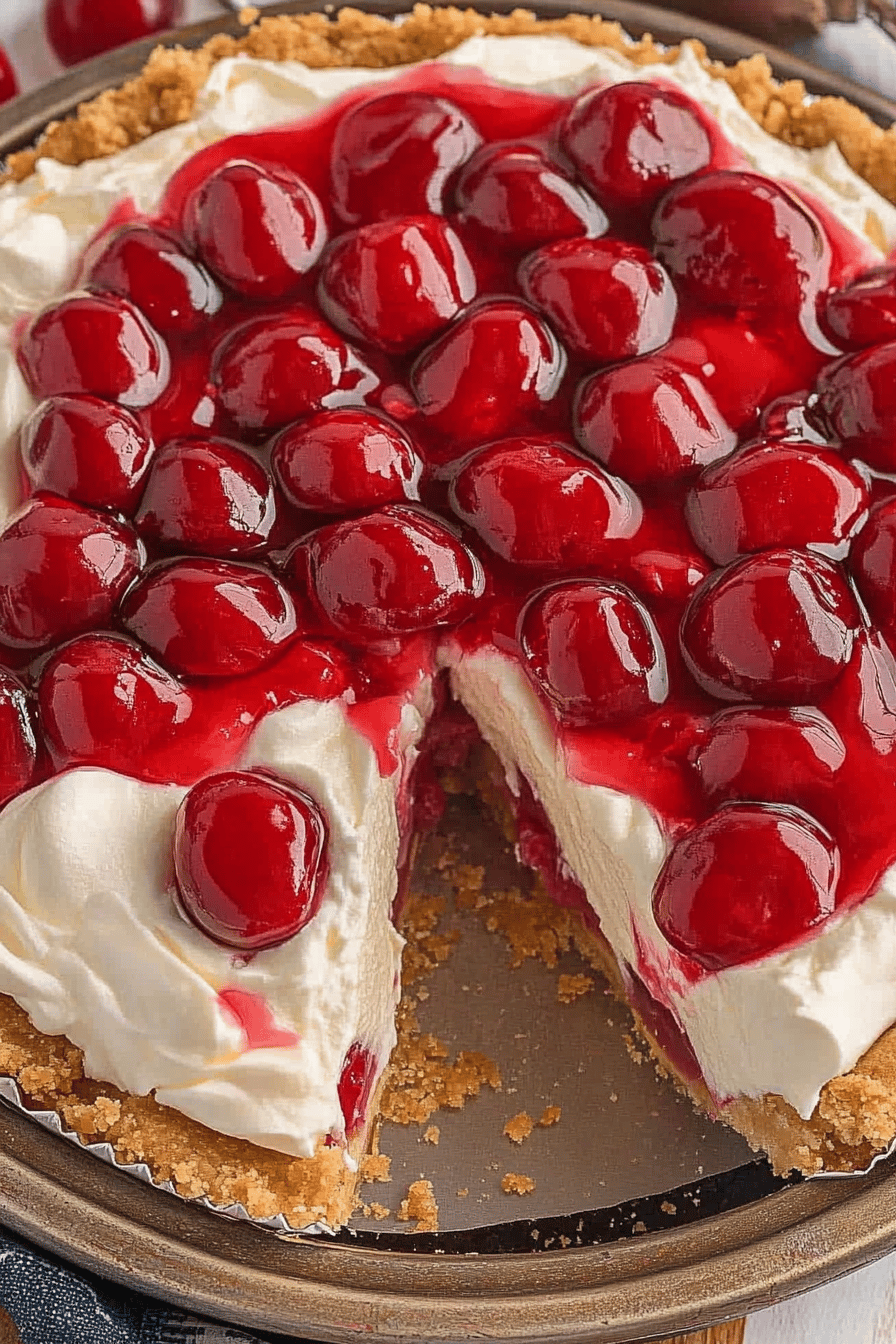 Cream Cheese Cherry Pie final dish beautifully presented and ready to serve