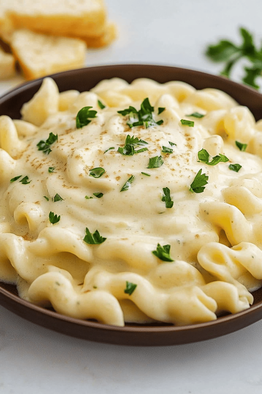 Cream Cheese Garlic Alfredo Sauce ingredients organized and measured on kitchen counter