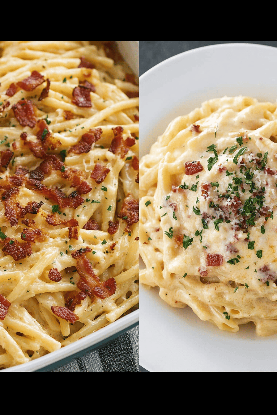 Creamy Bacon Pasta ingredients organized and measured on kitchen counter