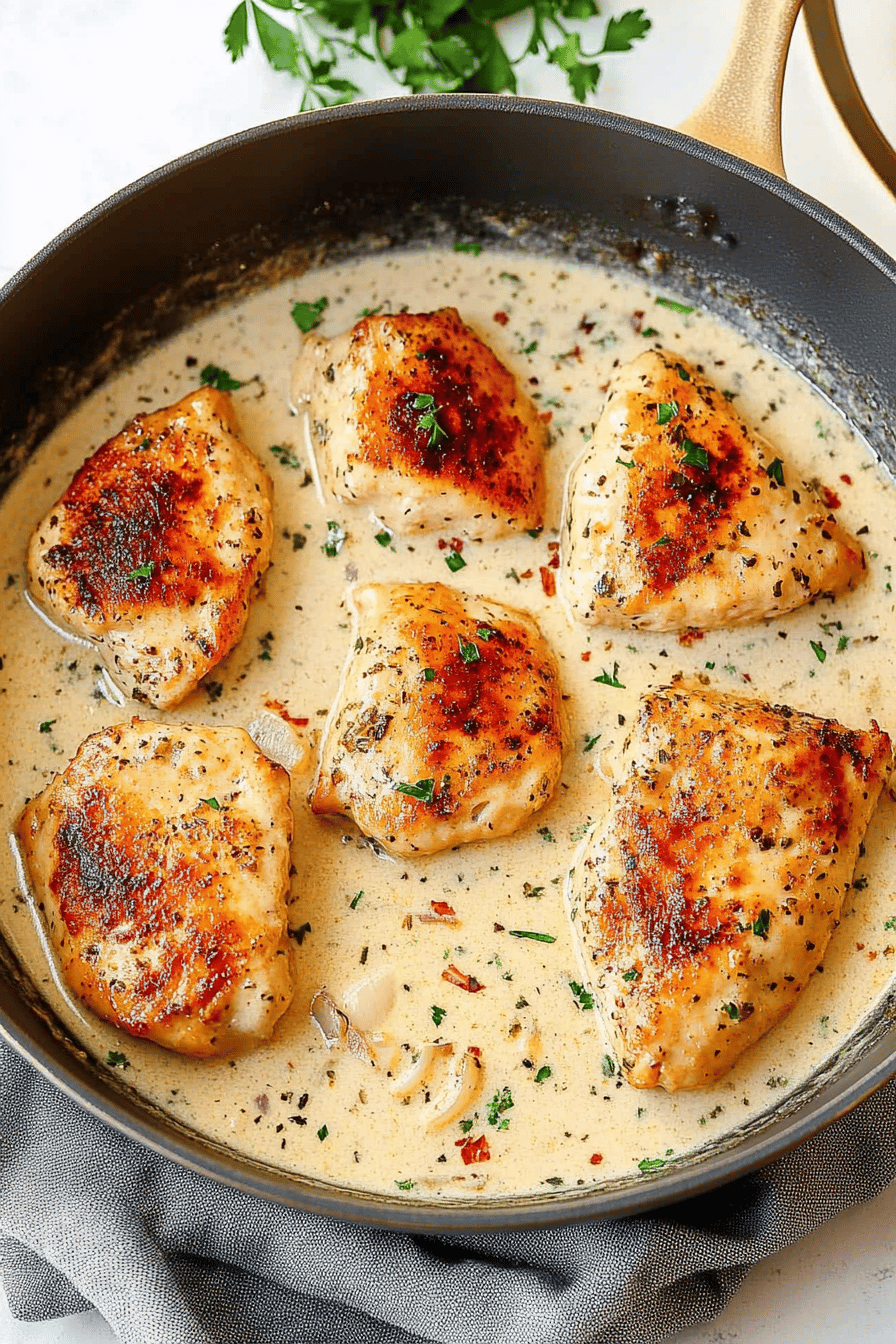 Creamy Garlic Chicken Recipe ingredients organized and measured on kitchen counter