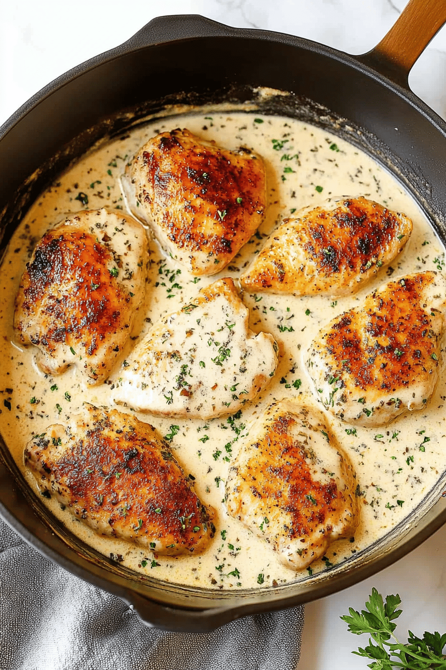 Creamy Garlic Chicken Recipe slice on plate showing perfect texture and swirl pattern