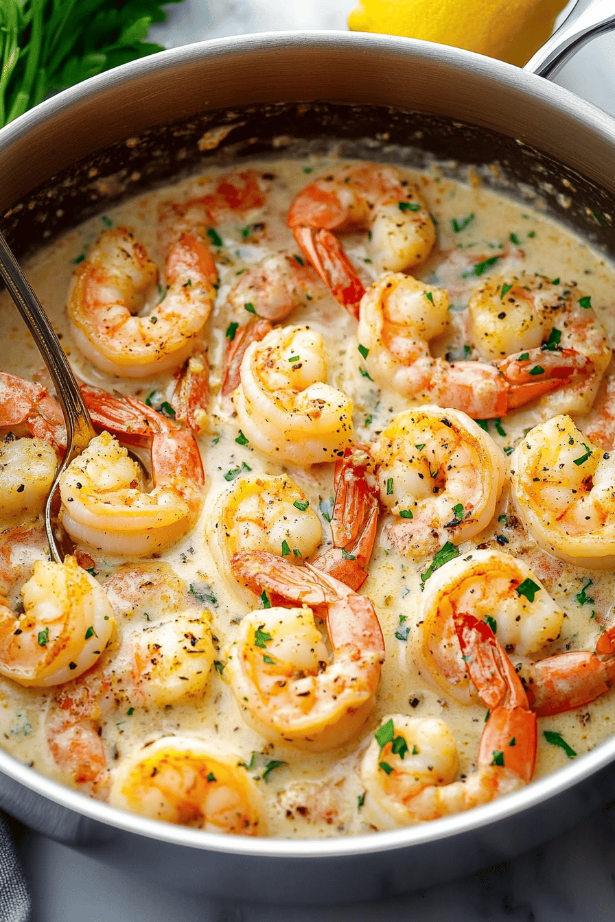 Creamy Garlic Shrimp Recipe final dish beautifully presented and ready to serve